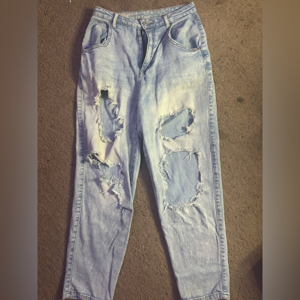 ripped baggy light wash jeans, high waist
